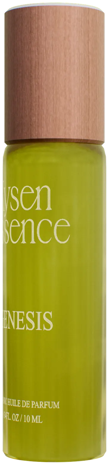 Genesis organic huile de parfum, hand-engraved glass with a walnut cap